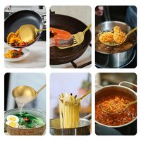 Ensemble de 7 ustensiles de cuisine en acier inoxydable 304 doré, outils de cuisson avec spatule pour wok, louche, écumoire, cuillère, spatule ajourée