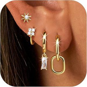Exquisite Four-Piece Simple <strong>Gold</strong> Cross-Border Hanging Cartilage <strong>Ring</strong> Earring Set New Product Studs for Gift - Product Image 6