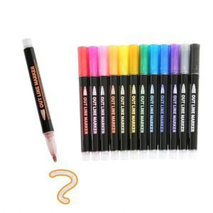 Diy Craft Double Line Pen Metallic Outline Marker Permanent Glitter <b>Paint</b> Pens for Gift Card, <b>Rock</b> Painting - Product Image 1