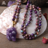 Trendy küme ametist kristal kolye emperyal Jasper namaz boncuk kazak kolye klasik stil düğün takı hediye