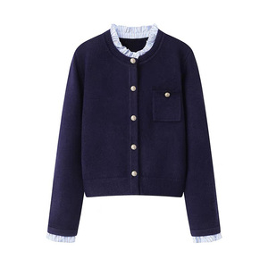Dalang Women's Knit <b>Cardigan</b> Loose Fit Round Neck Ruffled Splicing Single Breasted Anti Pilling Spring Autumn Style - Product Image 2