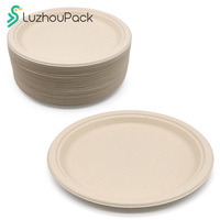 Assiette jetable en bagasse de 10 pouces LuzhouPack, qualité supérieure, imperméable, résistante à la graisse, compatible micro-ondes, emballage alimentaire écologique