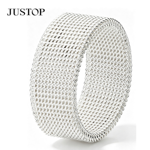 JUSTOP Stainless Steel <b>Ring</b> 925 Silver Plated Geometric Mesh Unisex Modern Fashion Jewelry Daily Wear <b>Plain</b> Band <b>Ring</b> - Product Image 1