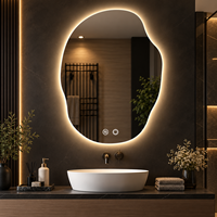 Miroir de salle de bain LED de forme organique avec rétroéclairage 3 couleurs, dégivreur intégral et fixation murale double tactile
