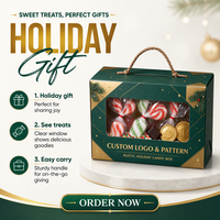 Boîte à bonbons personnalisée verte et or avec poignée en corde torsadée, fenêtre transparente et impression d'étoiles dorées pour offrir des bonbons de Noël