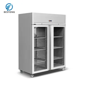 industrial display Stainless steel 2 glass door upright freezer 500 liters fridge bottom-freezer refrigerators
