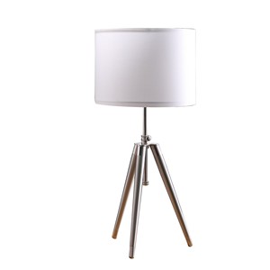 Lampada da tavolo con treppiede in metallo argento regolabile HMS 34 \ "con paralume rotondo bianco - Product Image 1