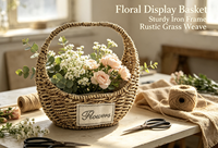 Panier à herbe fabriqué en usine 12x9,5xH29cm avec poignée et doublure en PVC, demi-lune, couleur naturelle, pour les fêtes