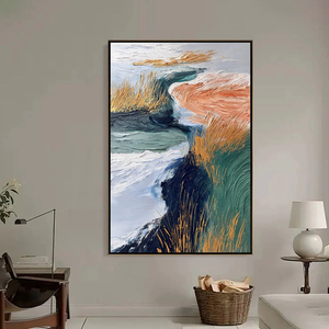 Peinture abstraite texturée de paysage fluvial Golden Estuary, peinte à la main à l'huile sur toile avec cadre, décoration murale contemporaine - Product Image 5