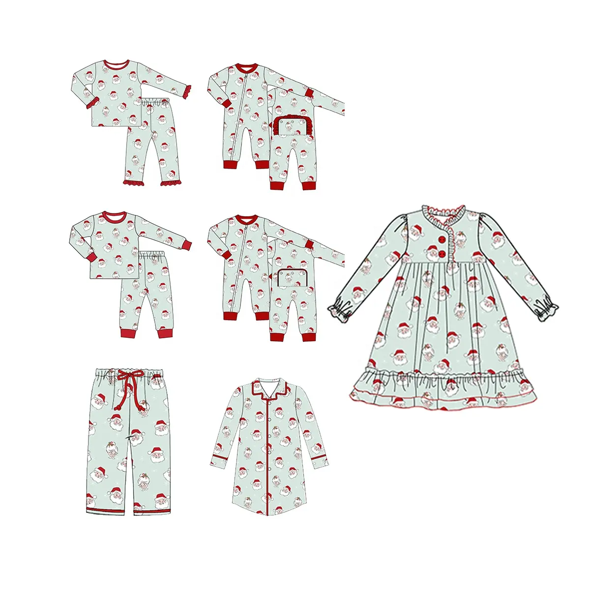 Uresun-Conjunto de ropa de invierno personalizada para niños y niñas, ropa de dormir con estampado de Papá Noel para la familia