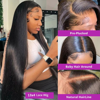 Pelucas de Encaje Frontal Liso Extremo Sin Pegamento, Pelucas de Encaje HD Completas, Pelucas de Cabello Humano con Encaje Frontal Transparente HD para Mujeres Negras