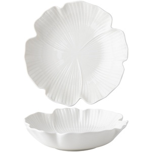 Nouvelle assiette creuse/de présentation/de soupe en porcelaine de 8 pouces, style nordique minimaliste, blanche, à motif floral en relief, compatible micro-ondes - Product Image 5