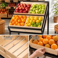 Zware stalen en houtproducten displaystandaard, 3-Tier schaats fruitrek met verwijderbare kratten, 970x650x1380mm