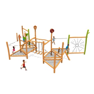 Equipo de patio de recreo al aire libre de madera Robinia con práctica de equilibrio de mejora de fuerza segura para niños de plástico para parques - Product Image 4