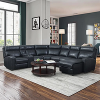 Canapé d'angle en cuir de luxe avec fauteuils inclinables électriques et porte-gobelets pour salon