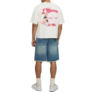 Shorts en jean bleu classiques personnalisés pour hommes, style streetwear, 100 % coton, déchirés, avec strass, nouveaux, respirants, style Y2K, type Jorts de charpentier - Product Image 2