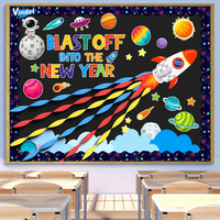 Tableau d'affichage de classe sur le thème de l'espace 3D Vindel avec guirlandes en tissu non tissé et décorations d'étoiles de la galaxie