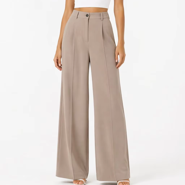 Women's High Waist Wide Leg Linen Blend Viscose Breathable Wrinkle Resistant Casual Pants | Spring Office Daily Wear Trousers