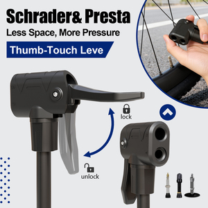 Pompe à vélo portable à pédale avec manomètre, compatible Schrader et Presta, levier à pouce pour vélo de route et VTT - Product Image 4