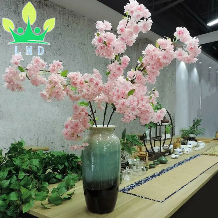 LMD Artificial Cherry Blossom Flowers 3pcs Peach Branches Silk Tall Fake