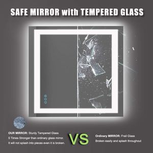Miroir <span class=keywords><strong>de</strong></span> salle <span class=keywords><strong>de</strong></span> bain LED personnalisé avec rétroéclairage avant et arrière, miroir mural à intensité variable en continu, double miroir <span class=keywords><strong>de</strong></span> vanité LED avec fonction anti-buée et mémoire, 3 couleurs - Product Image 2