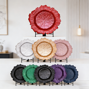Assiettes de Présentation Personnalisées 2026 Neuves en Verre Bord Doré/Argenté pour Mariages en Extérieur, Fêtes, Dîners – Lots de Plats Noirs en Verre - Product Image 1