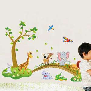 Stickers muraux pour chambre d'enfant, décoration d'intérieur, 3D, animal sauvage, lion, girafe, éléphant, oiseaux, fleurs - Product Image 5