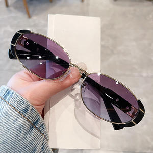 Gafas de sol ovaladas Qianai para mujer, UV400, montura metálica, lentes tipo AC, 3 gafas de sol, montura negra, estilo retro moderno - Product Image 5