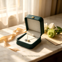 Boîte à pendentif en cuir PU vert foncé avec fermoir couronne dorée, doublure en velours, prix de gros, boîte de rangement pour bijoux et colliers, coffret cadeau