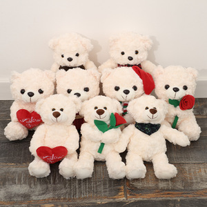 Curly Plush Teddy <b>Bear</b> With Knit Scarf Christmas Santa Hat Stuffed Animal Toy Holiday Gift For Kids - Product Image 6