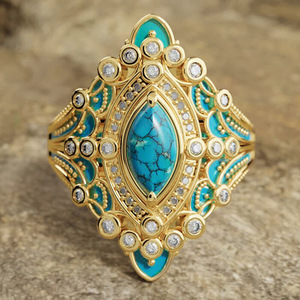 Anello Elegante Stile Britannico con Effetto Turchese, Accessorio di Lusso per Serate e Feste, Design Moderno per Donne - Product Image 1