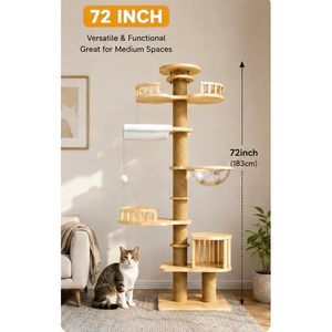 Árbol para Gatos de Madera Maciza de 92 Pulgadas y 4 Niveles, Estructura Resistente para Escalar, Apto para Todas las Razas de Gatos - Product Image 2
