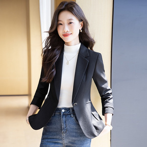 Women's Purple Red Blazer Single Button Fitted Waist Long Sleeve Solid Color Polyester Anti-Wrinkle Professional Suit - Product Image 2