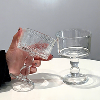 Vintage Bleifreie Klare Gerippte Perlenkugel-Glasschale mit Hohem Fuß Luxuriöse Eisbecher für Hochzeiten und Feiern
