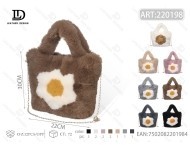 Borsa a mano in peluche da donna con decorazione floreale, chiusura a patta, in finta pelliccia marrone, stile cut-out - Product Image 1