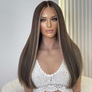 Parrucca Kosher in <span class=keywords><strong>Capelli</strong></span> Vergini Marroni Misti, Lunga, Indiana, Grezza, con Top in HD Lace, Doppia Trama, per Donne, Slava, con Nodi Singoli, Senza Strati - Product Image 5
