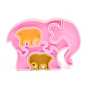 Puzles educativos de silicona para niños, juguete de elefante de animales de grado alimenticio para niños pequeños