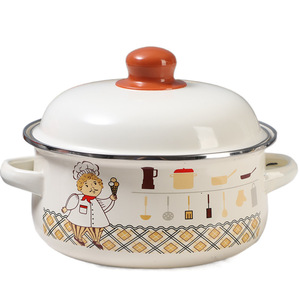 Mini pot de nourriture à double poignée de style ancien émail épaissi petit pot chaud pour la soupe nouilles instantanées lait lisibilité améliorée - Product Image 1
