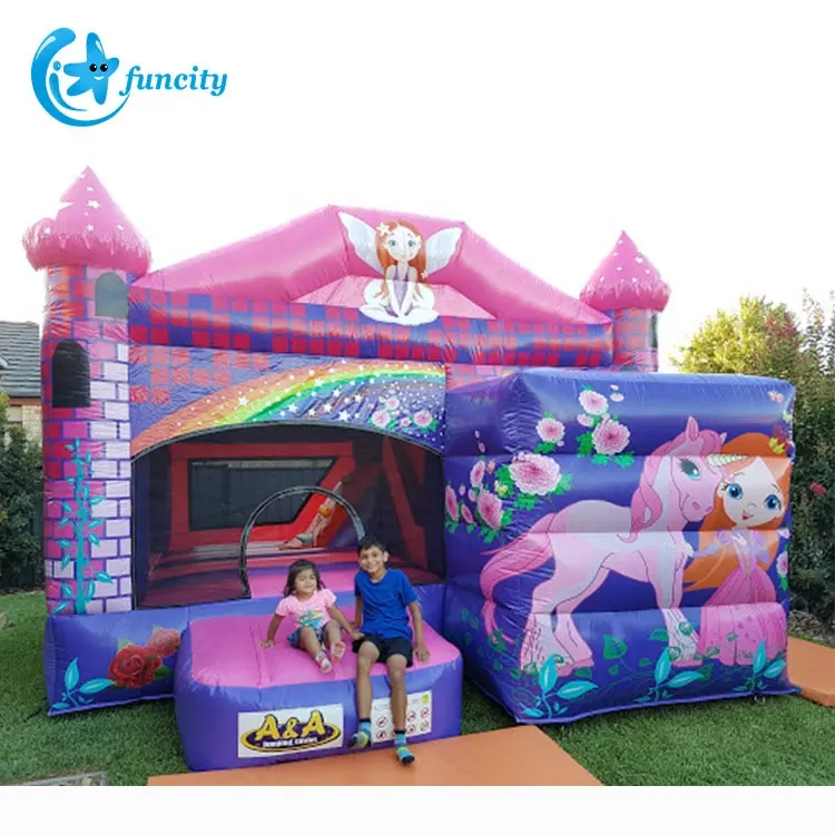 Pink Fairy Inflatable Bounce House Slide Outdoor Inflatable Jumping Melenting Castle Inflatable Bouncer dengan Slide untuk Anak-anak