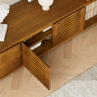 Meuble TV extensible en chêne massif de style moderne du milieu du siècle OE HOME, avec rangement réglable, support au sol pour téléviseurs de 75 pouces, salon, maison