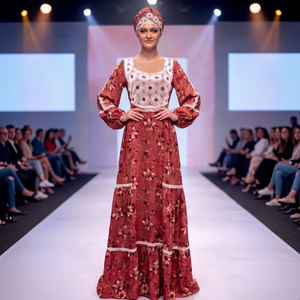 Robe longue d'été élégante et luxueuse à imprimé floral africain en rayonne, manches longues bouffantes, bordure en dentelle, séchage rapide, respirante, traditionnelle - Product Image 2