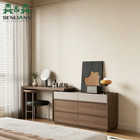 Commode à 3 tiroirs en noyer SLS, commode de rangement moderne en bois, armoire à coins arrondis pour chambre à coucher, salon, entrée