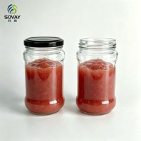 Pot en verre transparent de 300 ml avec logo personnalisé, corps légèrement bombé, bocal en verre à bouche filetée pour l'emballage de condiments gastronomiques
