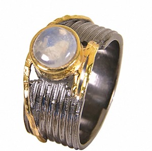 Black Rhodium 18K Gold Plated 925 <b>Sterling</b> <b>Silver</b> <b>Wedding</b> <b>Band</b> Ring with Rainbow Moonstone Cut Stone Customized Party Jewelry - Product Image 4