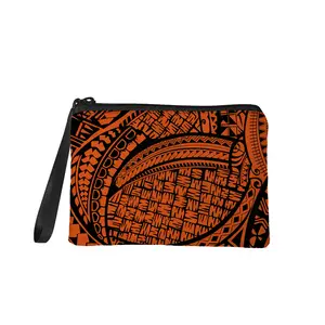 समोआ पोलेनीशियाई नारंगी आदिवासी लहर महिलाओं छोटे बटुए सिक्का पर्स क्लच आयोजक पाउच के साथ परिवर्तन पर्स जिपर महिलाओं के लिए