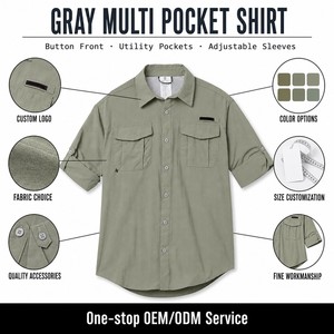 เสื้อเชิ้ต OEM ผ้าริปสต็อป ป้องกันแสงแดด UPF 50+ เสื้อเชิ้ตคาร์โก้หลายกระเป๋า ทรงทหาร ไซส์ใหญ่ ระบายอากาศได้ดี ขายส่ง เสื้อผ้ากลางแจ้ง เสื้อทำงาน - Product Image 2