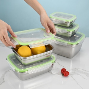 Contenedor de almacenamiento de alimentos de acero inoxidable con tapa transparente, fiambrera Bento a prueba de fugas para uso doméstico y de picnic - Product Image 1