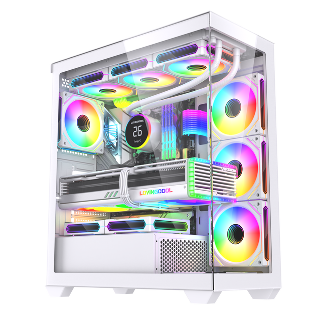 Lovingcool High Quality Silent ATX PC Case Full Tower MATX Gaming Computer Case & Towers High Air Flow Perforated Tempered Glass