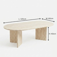 Table basse rectangulaire en bois de style nordique minimaliste moderne, finition beige effet pierre, table basse aspect travertin