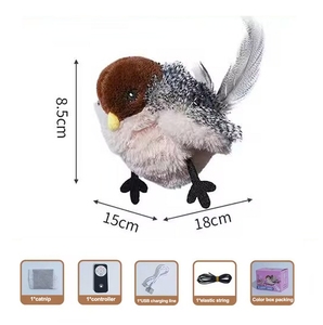 Oplaadbare Elektrische Simulatie Klappende Vleugels Tjilpen Pluche Vogel Afstandsbediening Speelgoed Kat Huisdier Interactief Beweging Speelgoed - Product Image 6